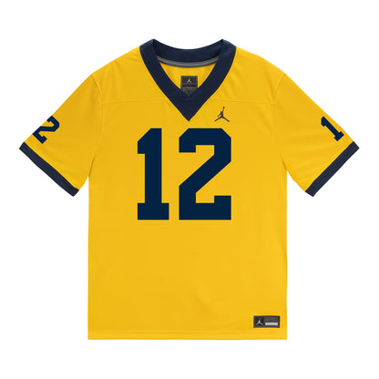Michigan Wolverines #12 Nathaniel Owusu-Boateng Student Athlete Maize Football Jersey - Front View