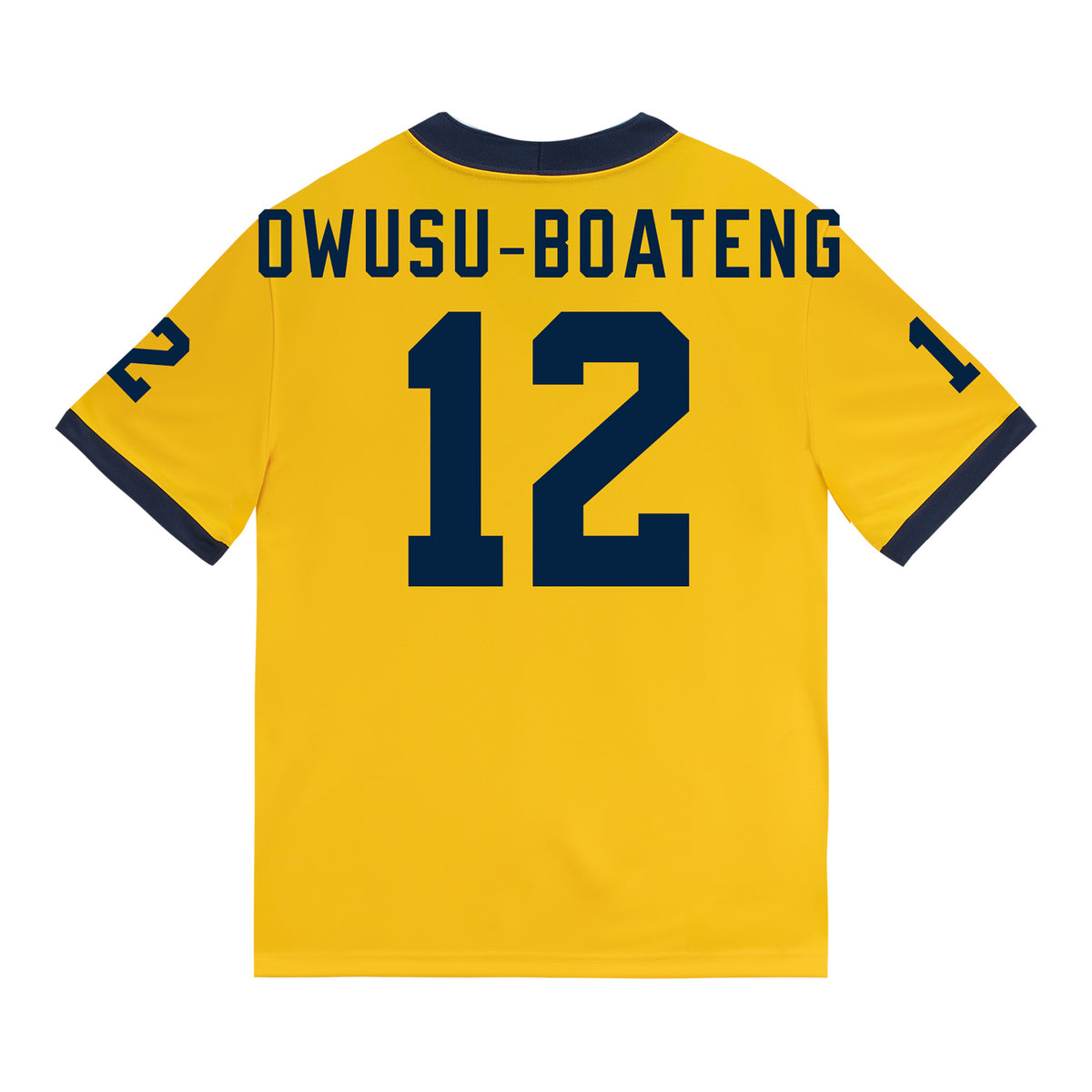 Michigan Wolverines #12 Nathaniel Owusu-Boateng Student Athlete Maize Football Jersey - Back View