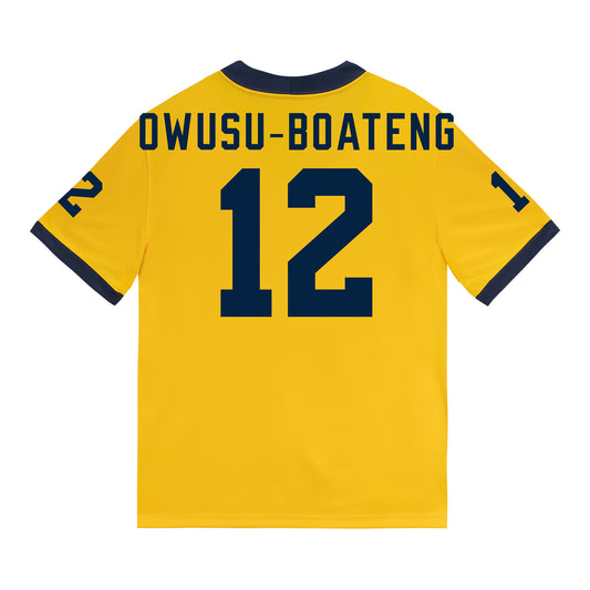 Michigan Wolverines #12 Nathaniel Owusu-Boateng Student Athlete Maize Football Jersey - Back View