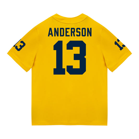 Michigan Wolverines #13 Caleb Anderson Student Athlete Maize Football Jersey - Back View