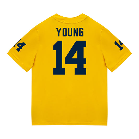 Michigan Wolverines #14 Jordan Young Student Athlete Maize Football Jersey - Back View