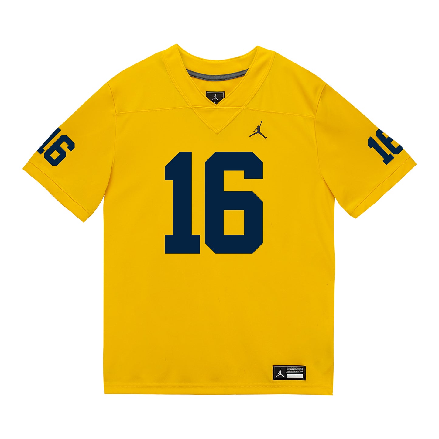 Michigan Wolverines #16 Davis Warren Student Athlete Maize Football Jersey - Front View
