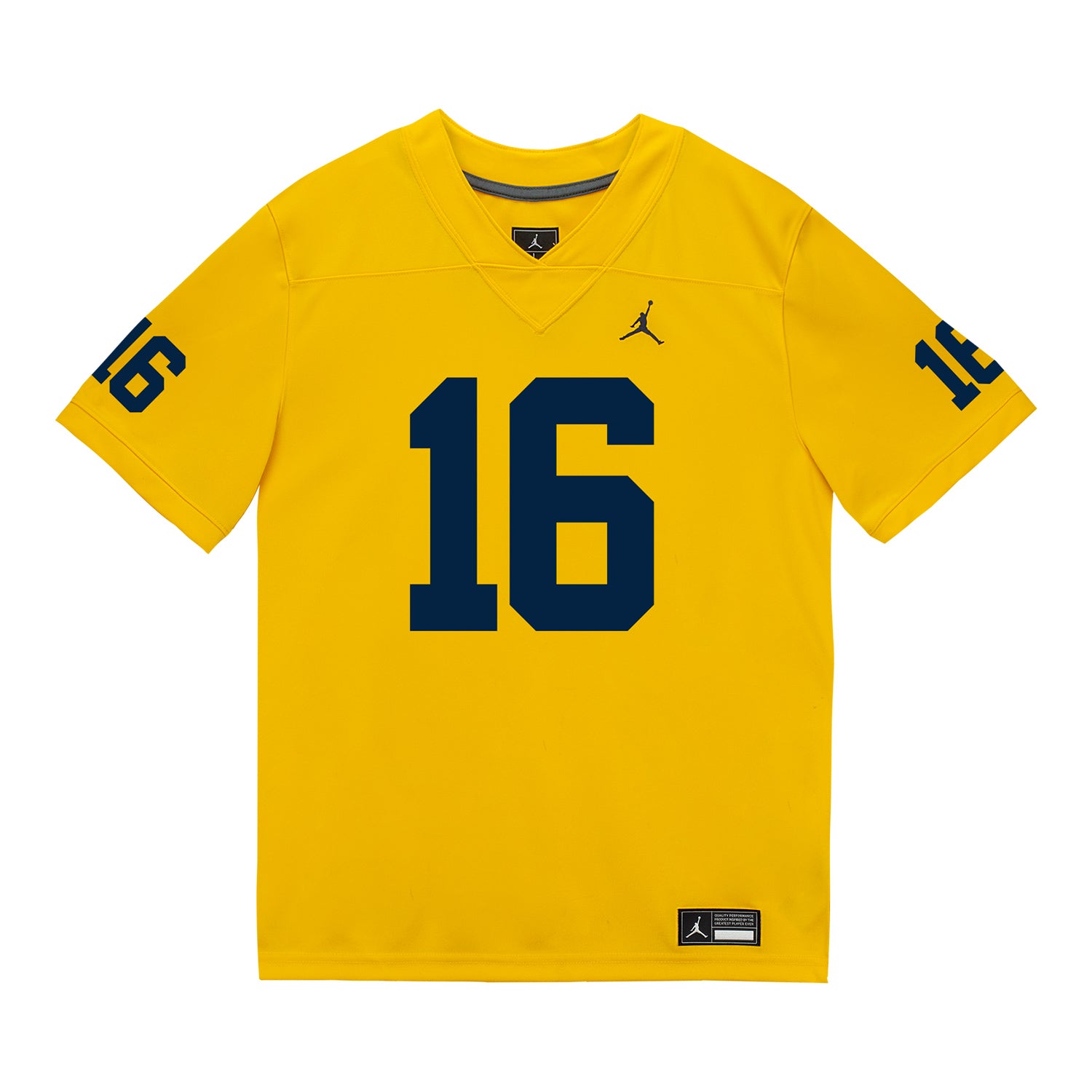 Michigan Wolverines #16 Davis Warren Student Athlete Maize Football Jersey - Front View