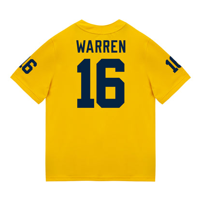 Michigan Wolverines #16 Davis Warren Student Athlete Maize Football Jersey - Back View