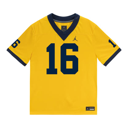 Michigan Wolverines #16 Jo'Ziah Edmond Student Athlete Maize Football Jersey - Front View