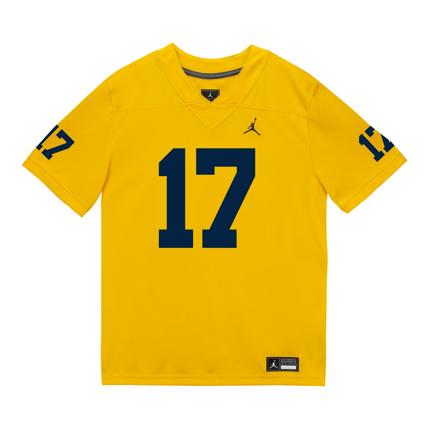 Michigan Wolverines #17 Marlin Klein Student Athlete Maize Football Jersey - Front View