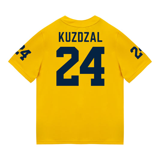 Michigan Wolverines #24 Bryson Kuzdzal Student Athlete Maize Football Jersey - Back View