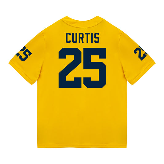 Michigan Wolverines #25 Mason Curtis Student Athlete Maize Football Jersey - Back View