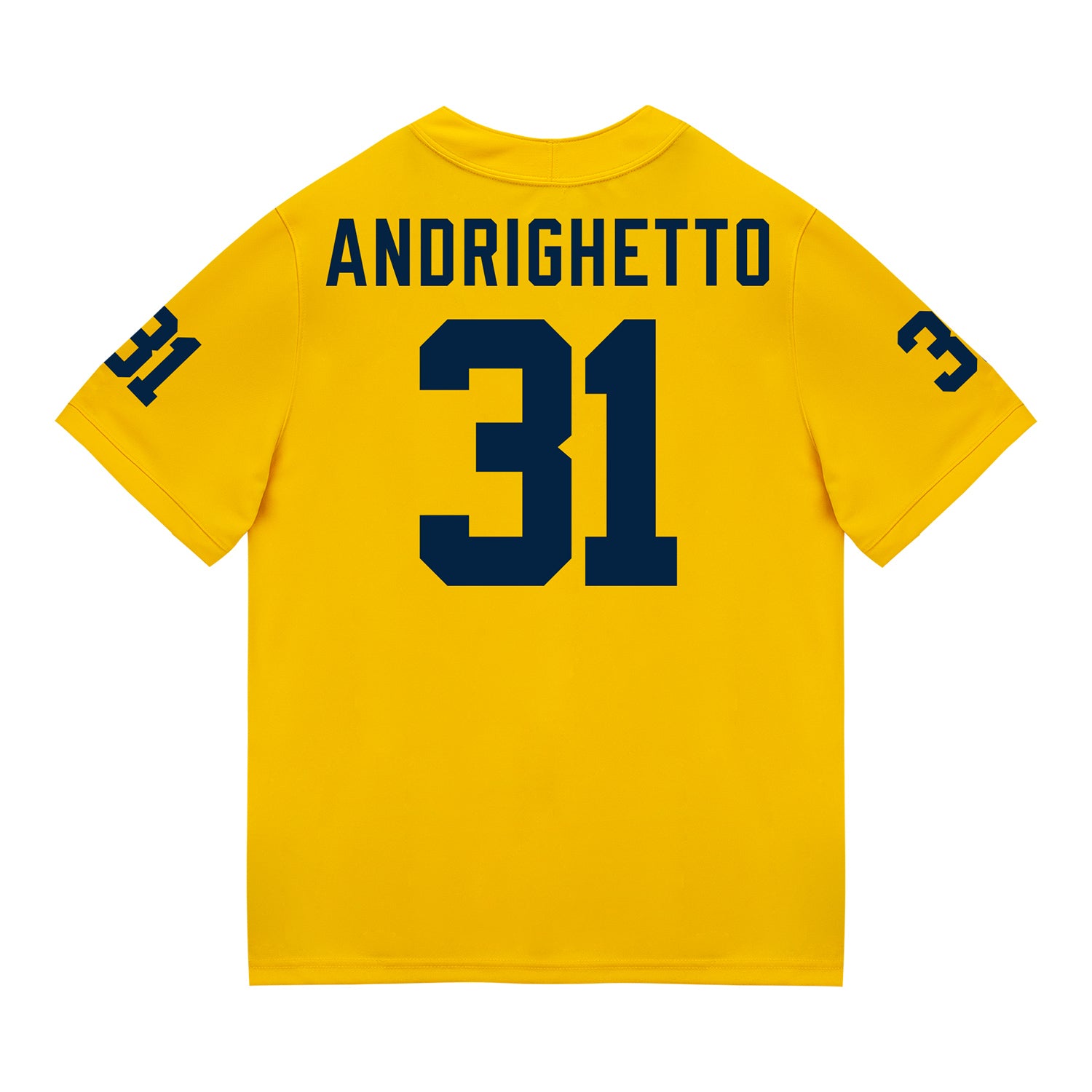 Michigan Wolverines #31 Nico Andrighetto Student Athlete Maize Football Jersey -  Back View