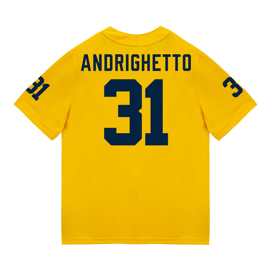Michigan Wolverines #31 Nico Andrighetto Student Athlete Maize Football Jersey -  Back View