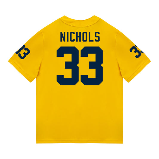 Michigan Wolverines #33 Dominic Nichols Student Athlete Maize Football Jersey - Back View