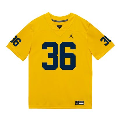 Michigan Wolverines #36 Josh Nichols Student Athlete Maize Football Jersey - Front View