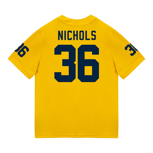 Michigan Wolverines #36 Josh Nichols Student Athlete Maize Football Jersey - Back View