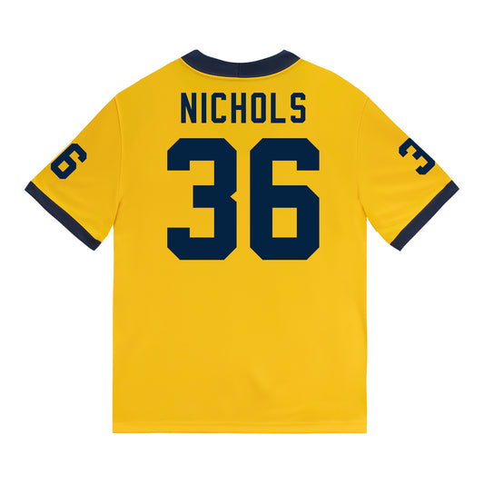 Michigan Wolverines #36 Josh Nichols Student Athlete Maize Football Jersey - Back View