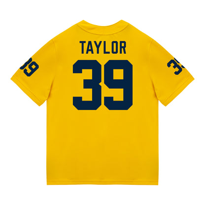 Michigan Wolverines #39 Joe Taylor Student Athlete Maize Football Jersey - Back View