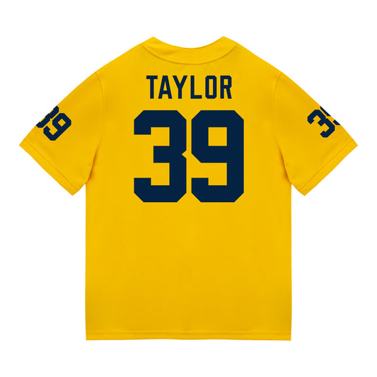 Michigan Wolverines #39 Joe Taylor Student Athlete Maize Football Jersey - Back View
