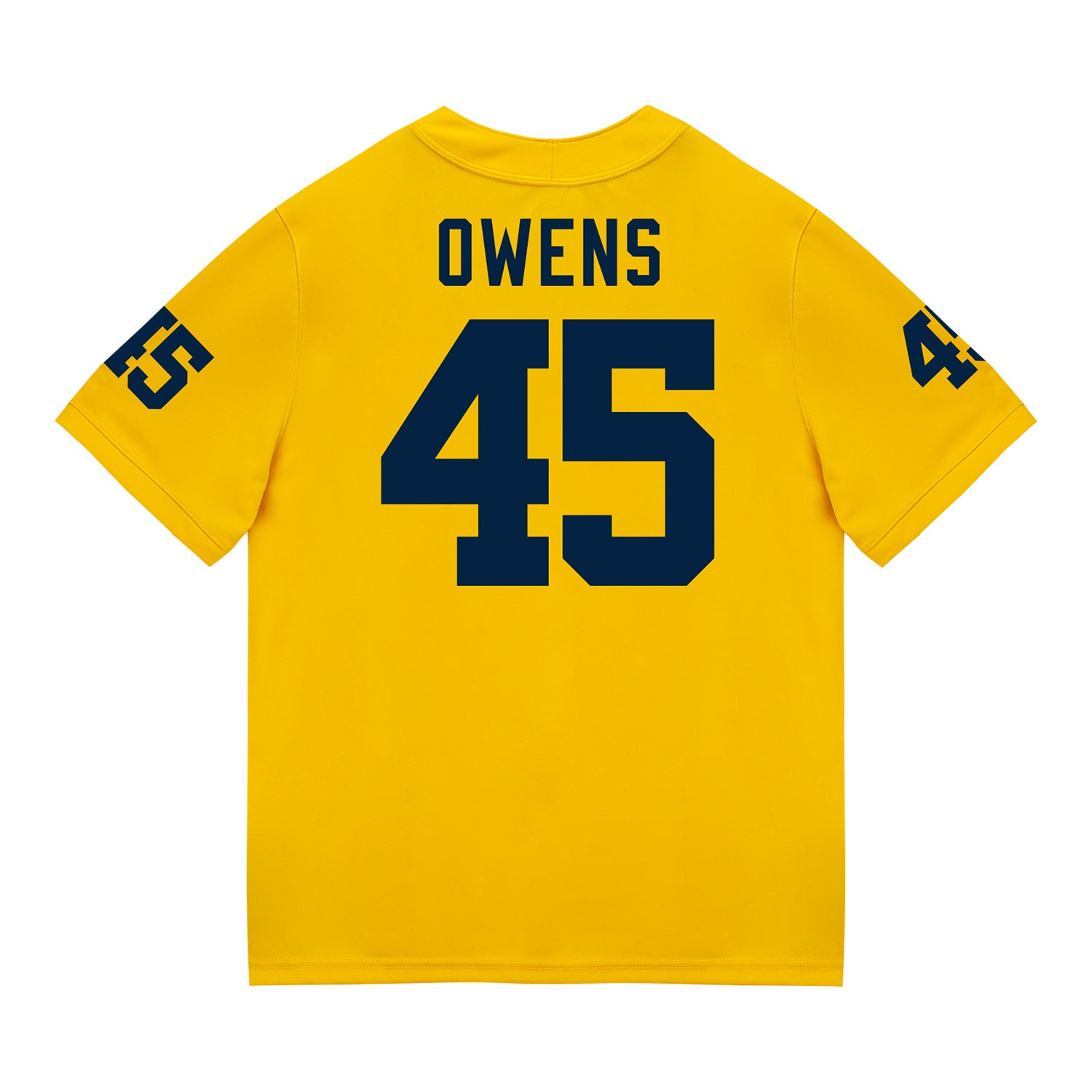 Michigan Wolverines #45 Eli Owens Student Athlete Maize Football Jersey - Back View