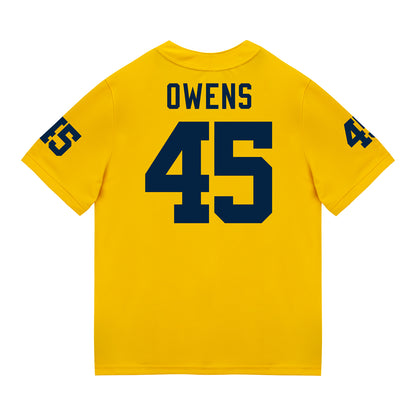 Michigan Wolverines #45 Eli Owens Student Athlete Maize Football Jersey - Back View