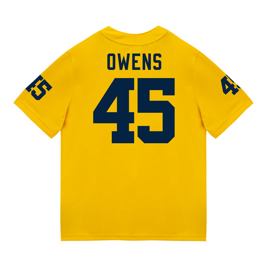 Michigan Wolverines #45 Eli Owens Student Athlete Maize Football Jersey - Back View