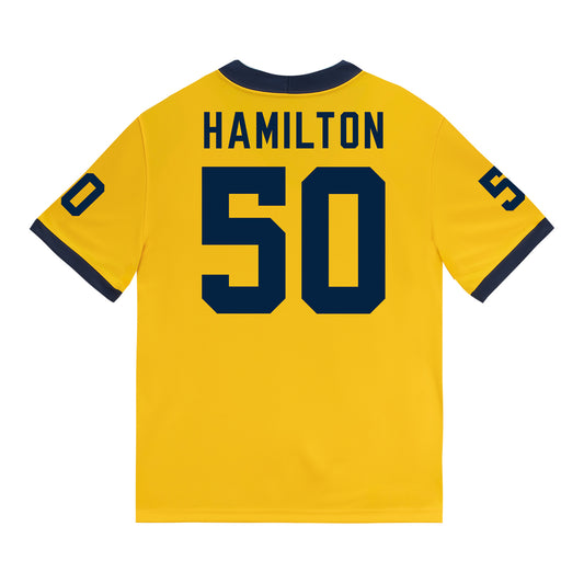 Michigan Wolverines #50 Luke Hamilton Student Athlete Maize Football Jersey - Back View