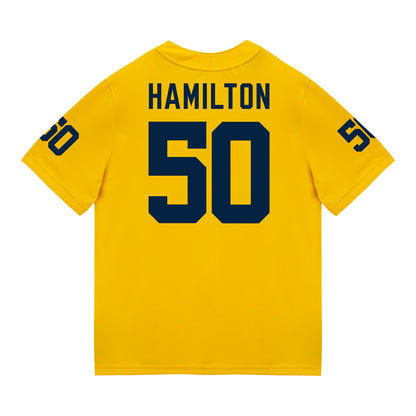 Michigan Wolverines #50 Luke Hamilton Student Athlete Maize Football Jersey - Back View