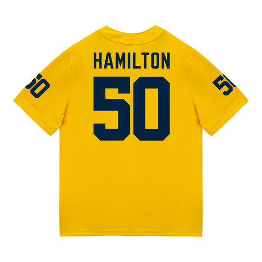 Michigan Wolverines #50 Luke Hamilton Student Athlete Maize Football Jersey - Back View