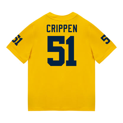Michigan Wolverines #51 Greg Crippen Student Athlete Maize Football Jersey - Back View