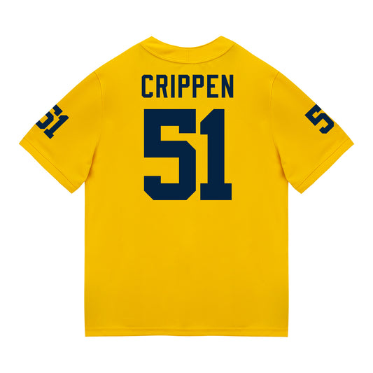 Michigan Wolverines #51 Greg Crippen Student Athlete Maize Football Jersey - Back View