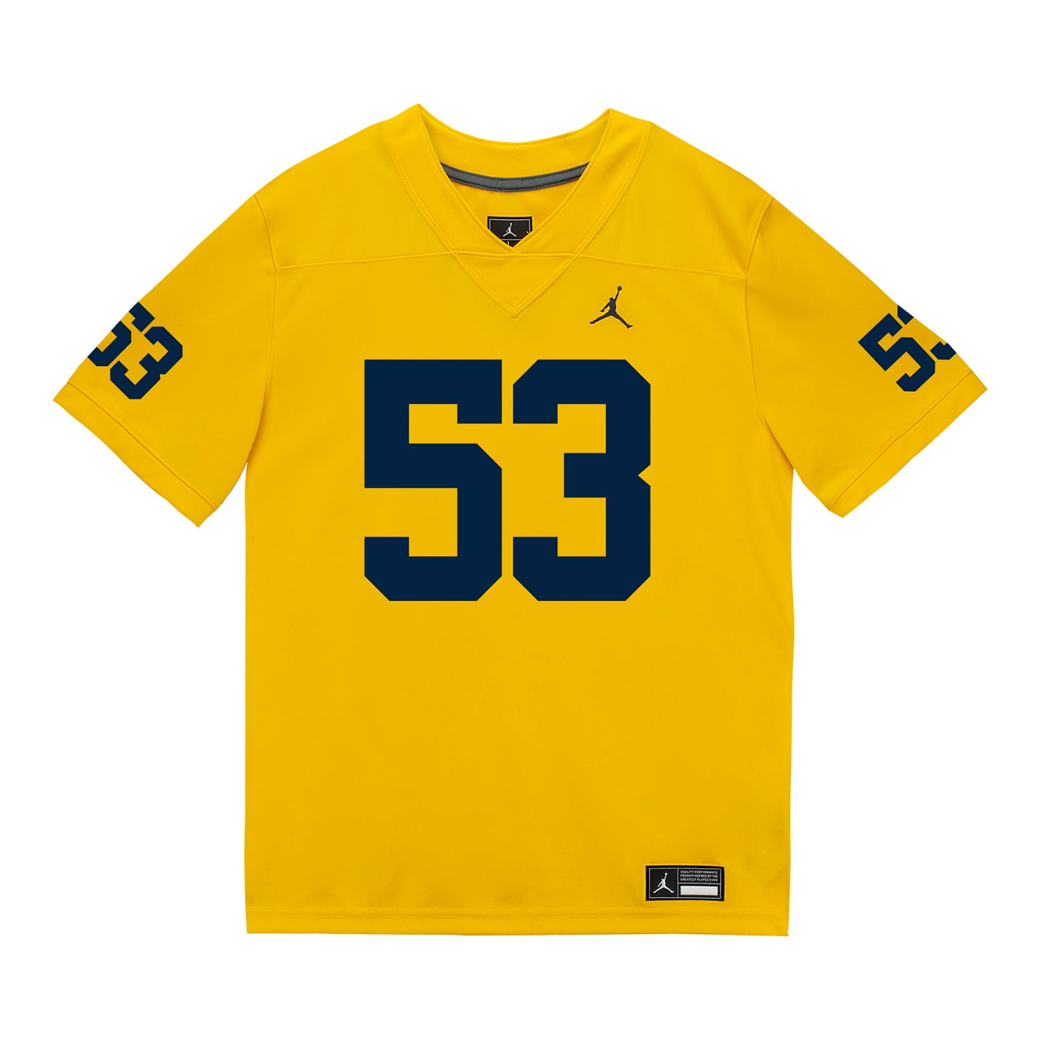 Michigan Wolverines #53 Jake Guarnera Student Athlete Maize Football Jersey - Front View