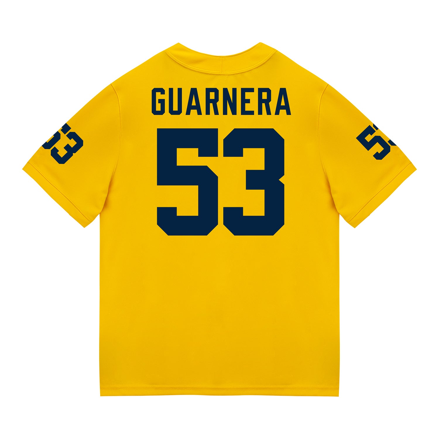 Michigan Wolverines #53 Jake Guarnera Student Athlete Maize Football Jersey - Back View