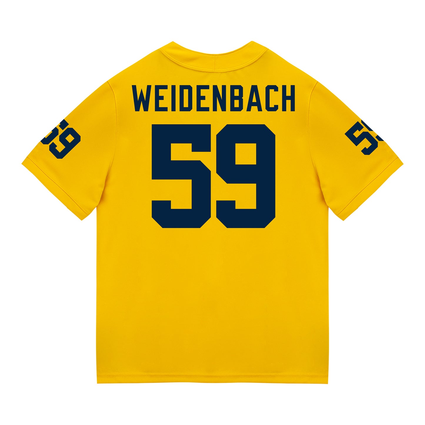 Michigan Wolverines #59 John Weidenbach Student Athlete Maize Football Jersey - Back View