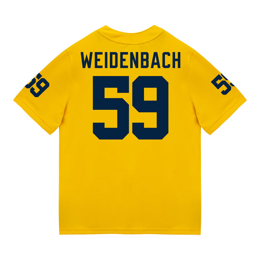 Michigan Wolverines #59 John Weidenbach Student Athlete Maize Football Jersey - Back View