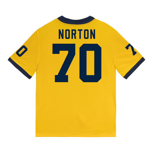 Michigan Wolverines #70 Brady Norton Student Athlete Maize Football Jersey - Back View