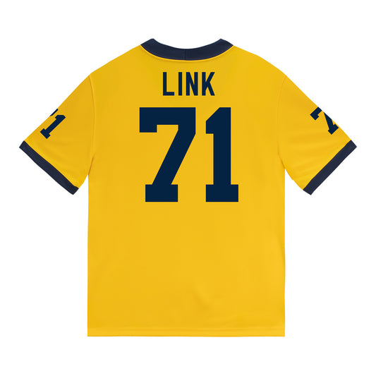 Michigan Wolverines #71 Evan Link Student Athlete Maize Football Jersey - Back View