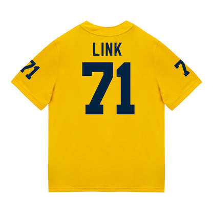 Michigan Wolverines #71 Evan Link Student Athlete Maize Football Jersey - Back View