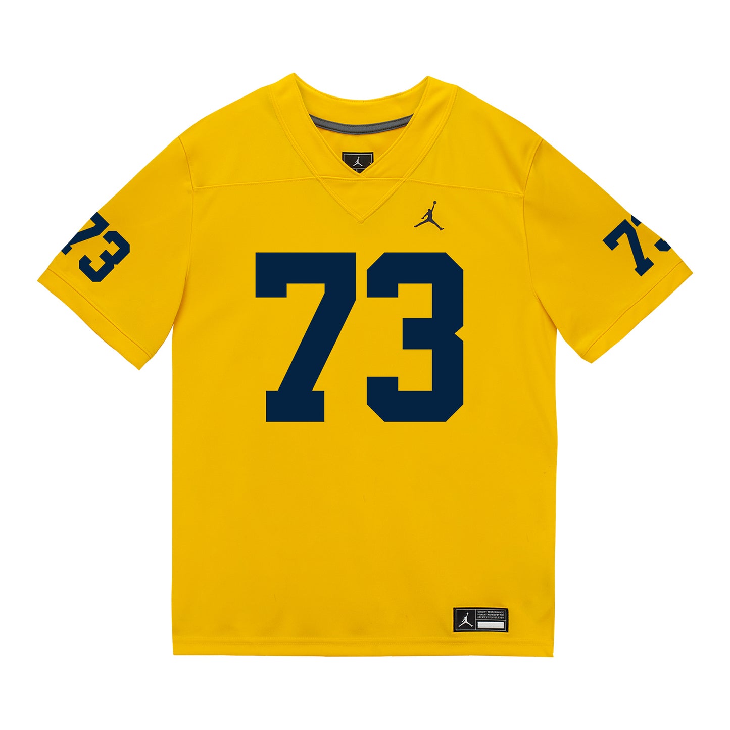 Michigan Wolverines #73 Ben Roebuck Student Athlete Maize Football Jersey - Front View