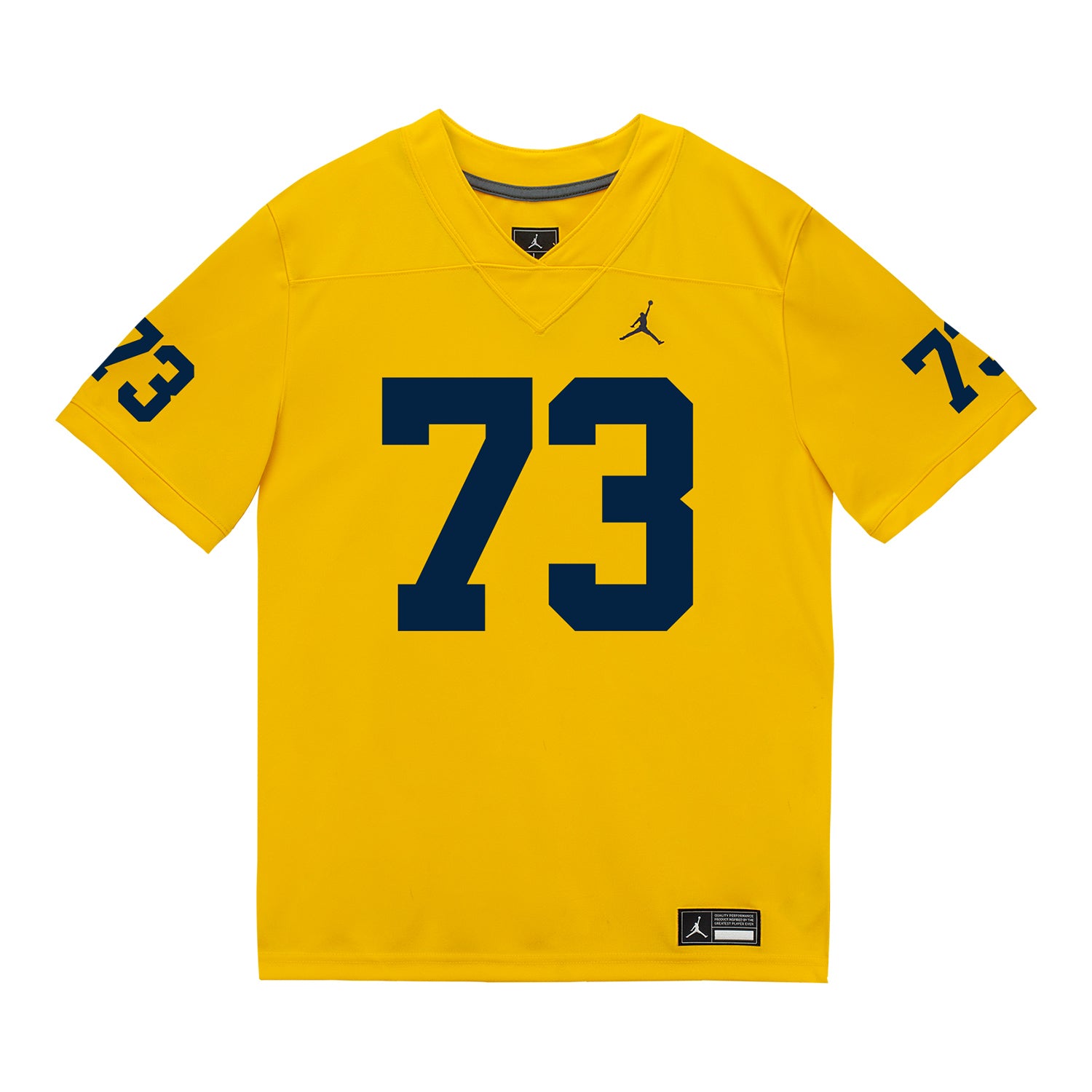 Michigan Wolverines #73 Ben Roebuck Student Athlete Maize Football Jersey - Front View