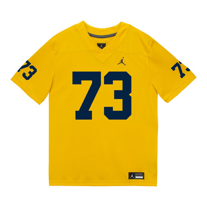 Michigan Wolverines #73 Ben Roebuck Student Athlete Maize Football Jersey - Front View