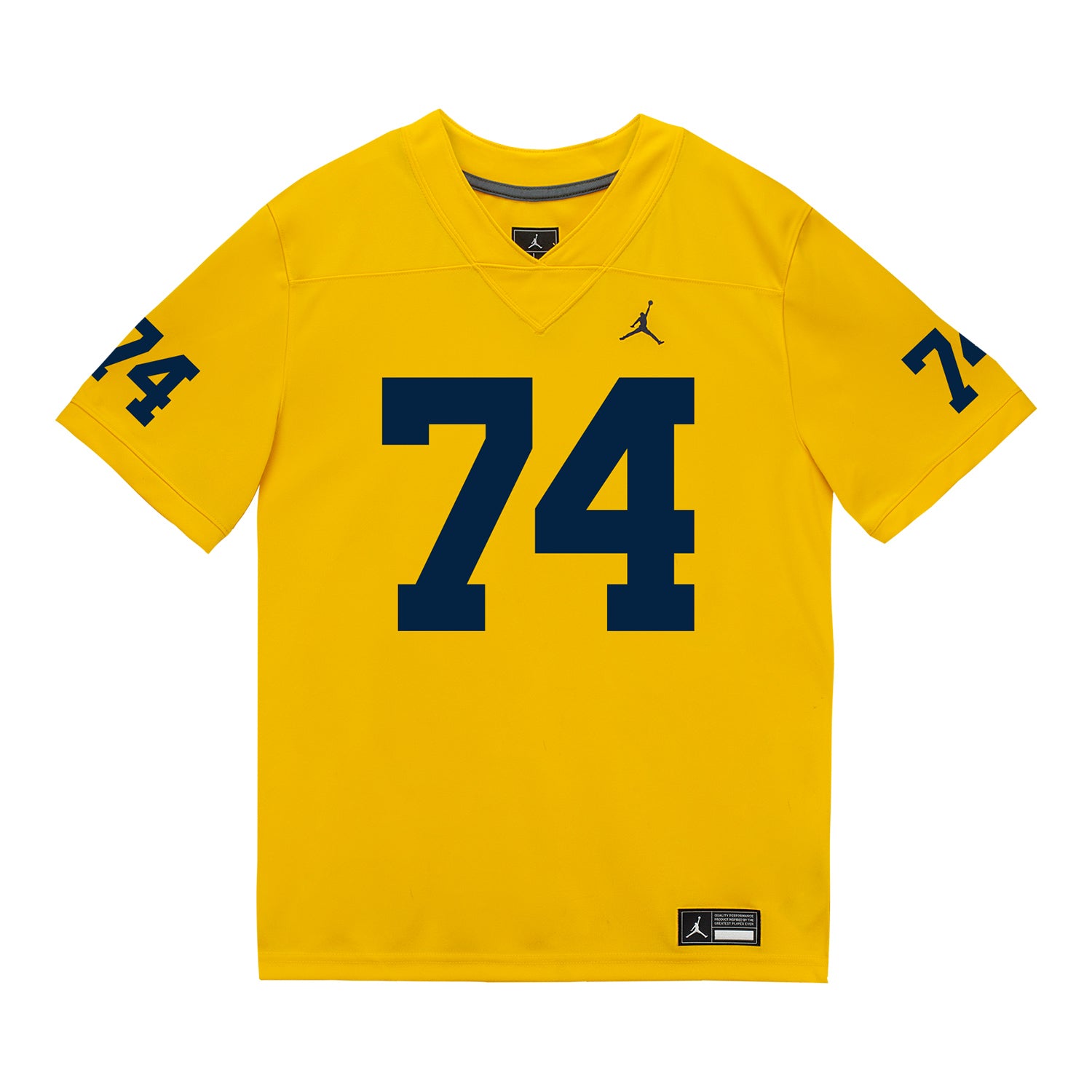 Michigan Wolverines #74 Avery Gach Student Athlete Maize Football Jersey - Front View