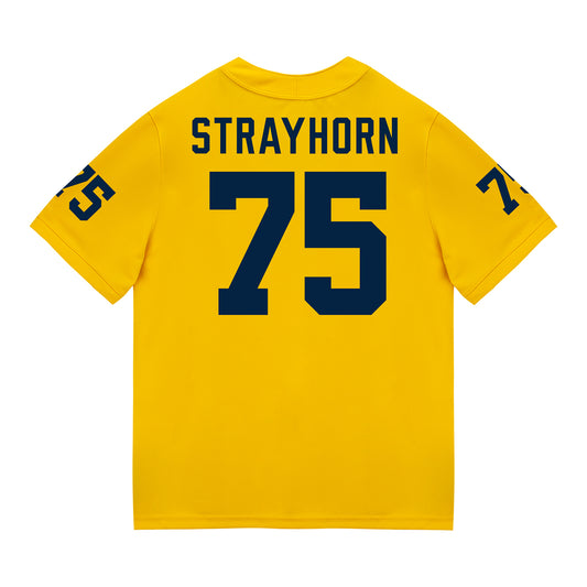 Michigan Wolverines #75 Kaden Strayhorn Student Athlete Maize Football Jersey - Back View