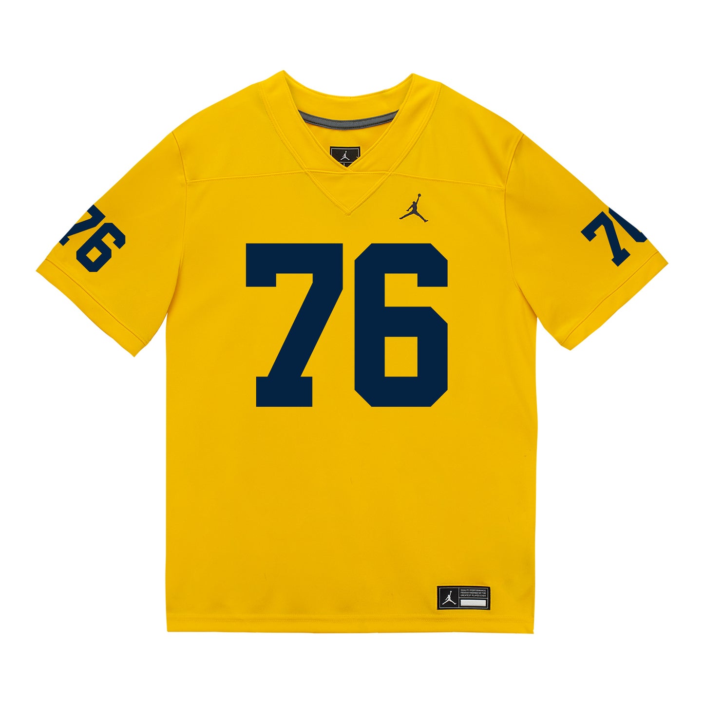 Michigan Wolverines #76 Connor Jones Student Athlete Maize Football Jersey - Front View