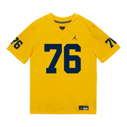 Michigan Wolverines #76 Connor Jones Student Athlete Maize Football Jersey - Front View
