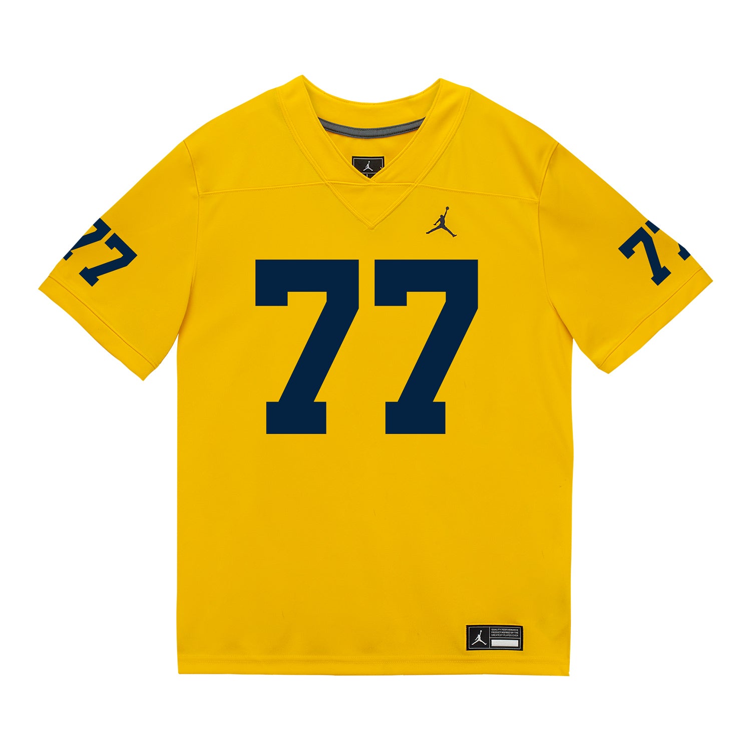 Michigan Wolverines #77 Blake Frazier Student Athlete Maize Football Jersey - Front View