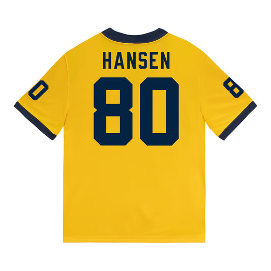 Michigan Wolverines #80 Hogan Hansen Student Athlete Maize Football Jersey - Back View