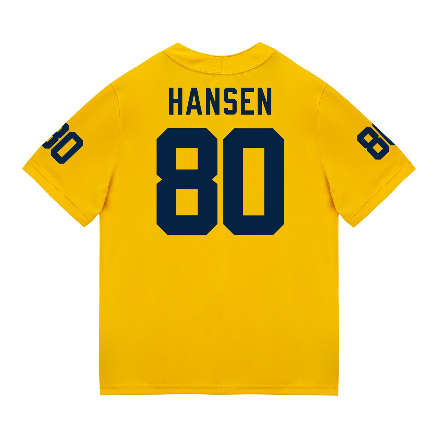 Michigan Wolverines #80 Hogan Hansen Student Athlete Maize Football Jersey - Back View