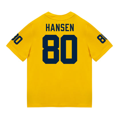 Michigan Wolverines #80 Hogan Hansen Student Athlete Maize Football Jersey - Back View