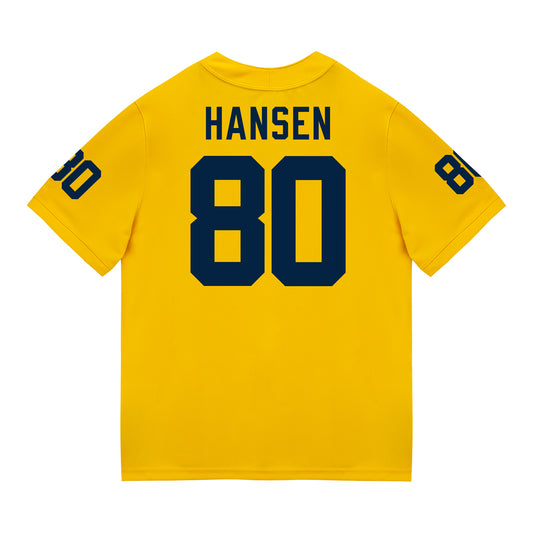 Michigan Wolverines #80 Hogan Hansen Student Athlete Maize Football Jersey - Back View