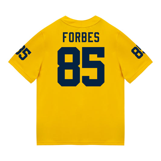 Michigan Wolverines #85 Logan Forbes Student Athlete Maize Football Jersey - Back View