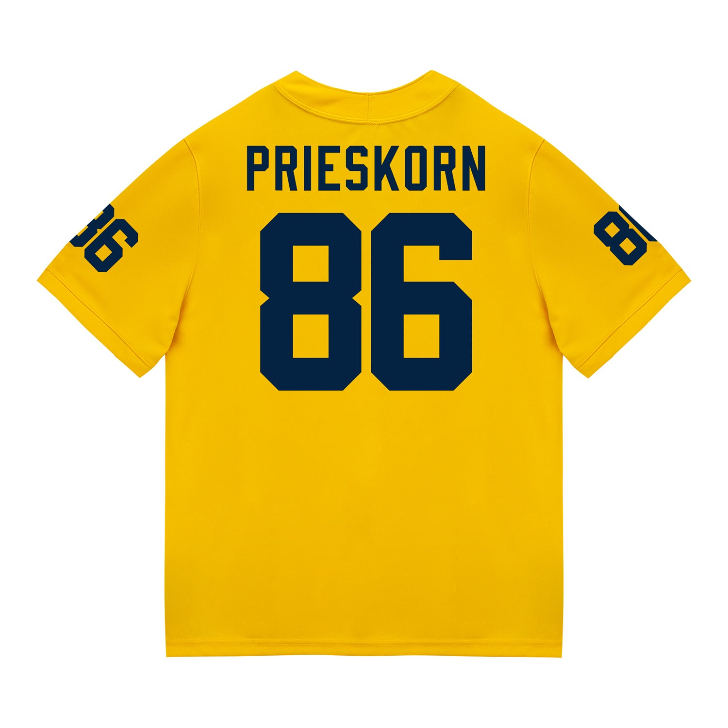 Michigan Wolverines #86 Brady Prieskorn Student Athlete Maize Football Jersey - Back View