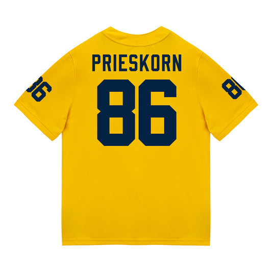 Michigan Wolverines #86 Brady Prieskorn Student Athlete Maize Football Jersey - Back View